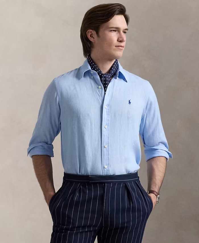 Fit Linen Shirt Navy Blue