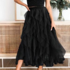 A Line Long Tulle Tiered Skirts